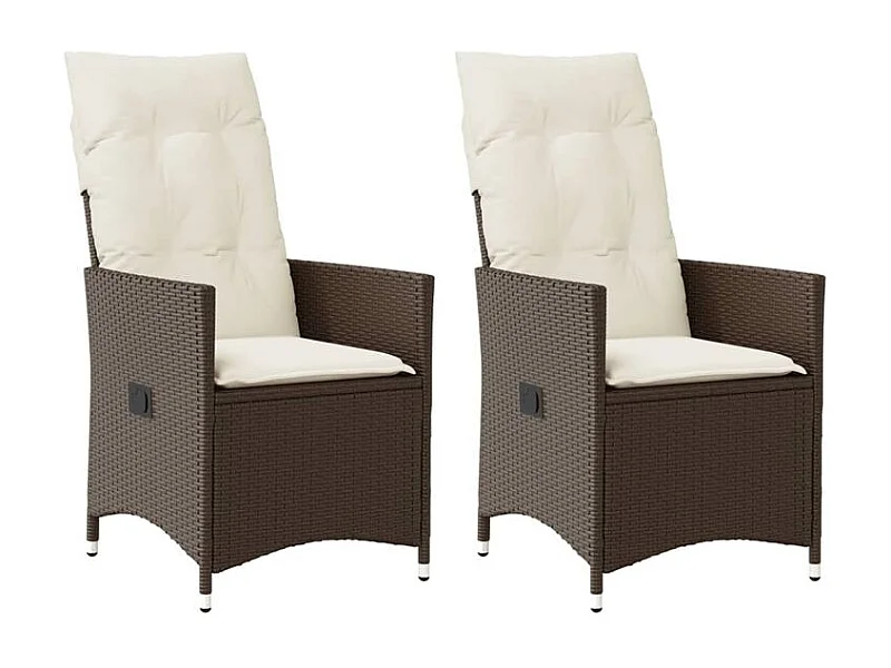 Chaises inclinables de jardin lot de 2 et coussins marron rotin