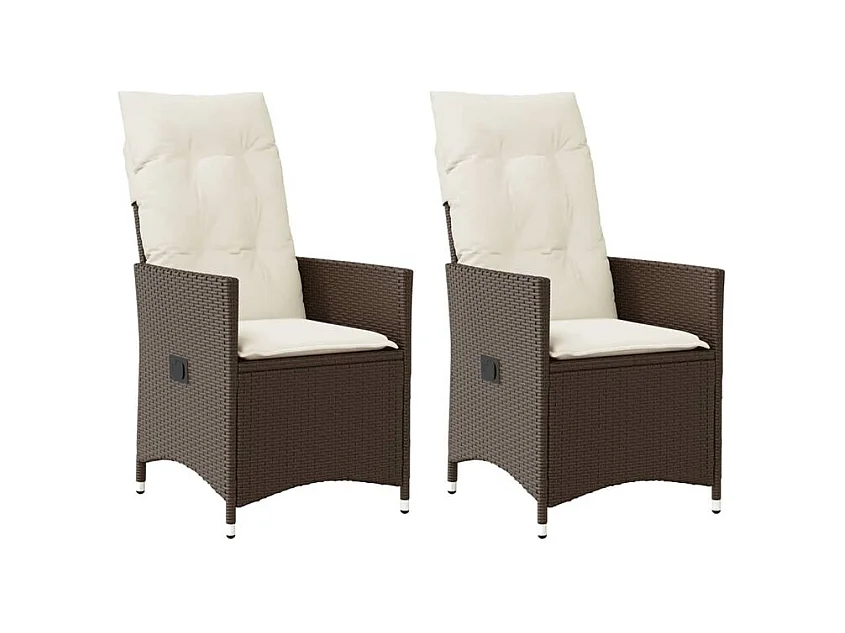 Chaises inclinables de jardin lot de 2 et coussins marron rotin