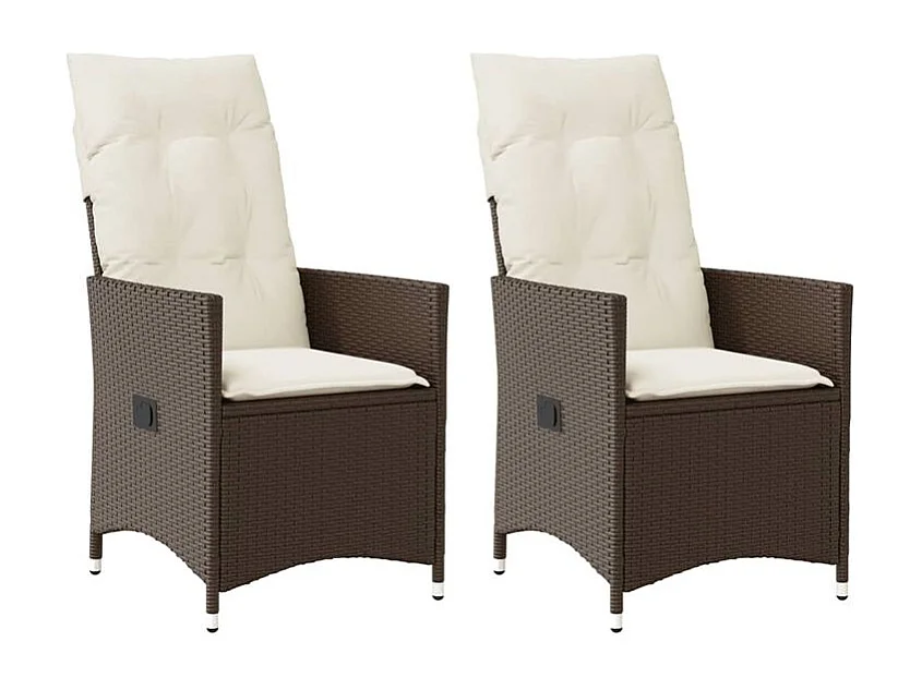 Chaises inclinables de jardin lot de 2 et coussins marron rotin