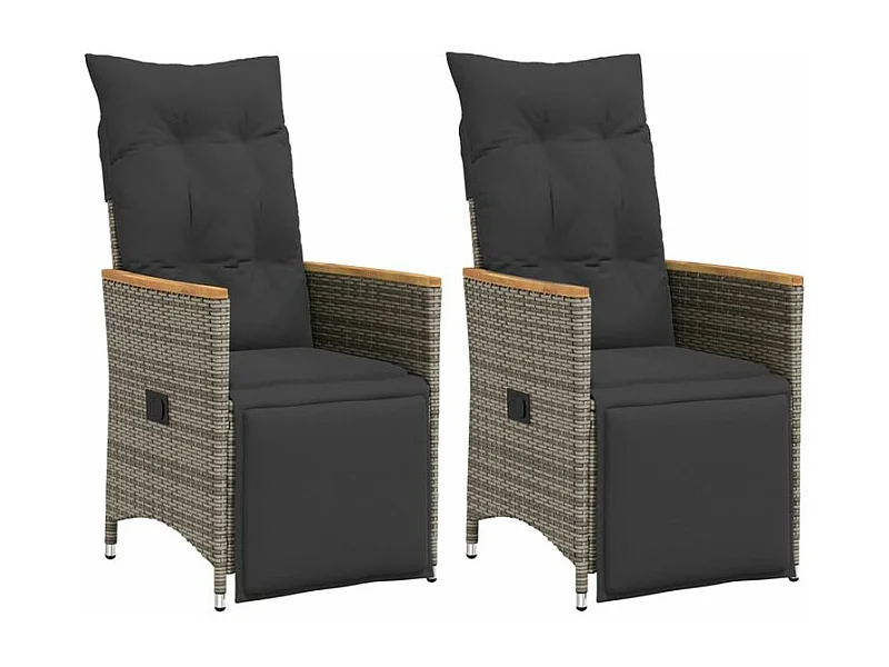 Chaises inclinables de jardin lot de 2 et coussins gris rotin