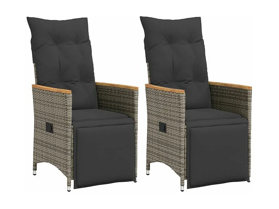 Chaises inclinables de jardin lot de 2 et coussins gris rotin