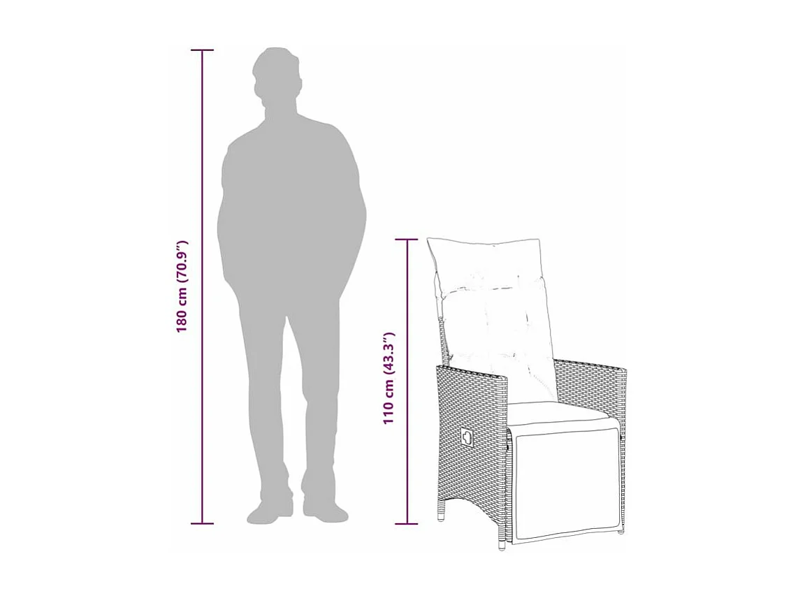 Chaise inclinable de jardin avec coussins gris résine tressée