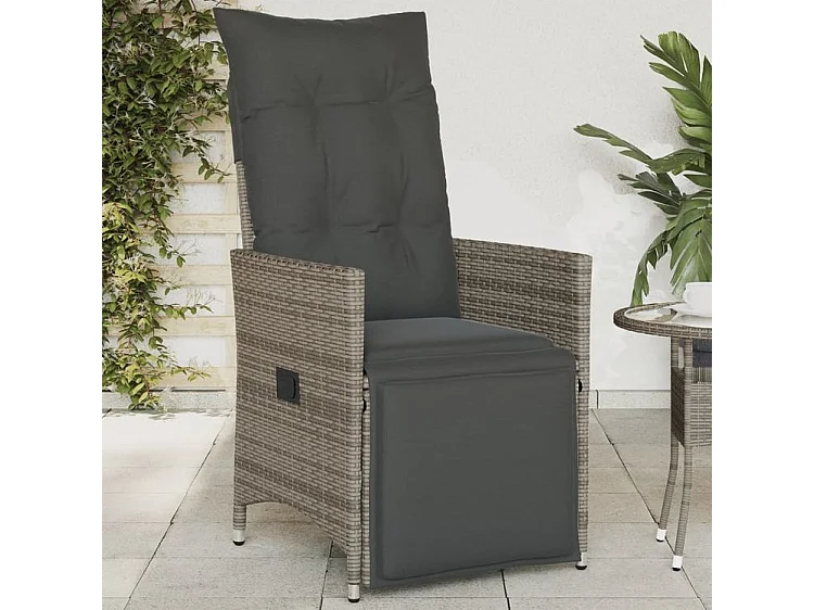 Chaise inclinable de jardin avec coussins gris résine tressée
