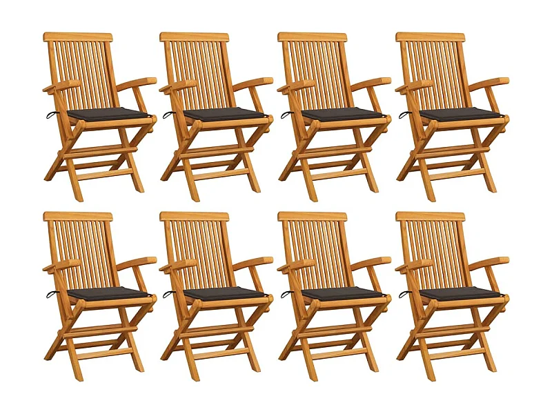 Chaises de jardin avec coussins taupe 8 pcs Bois de teck massif