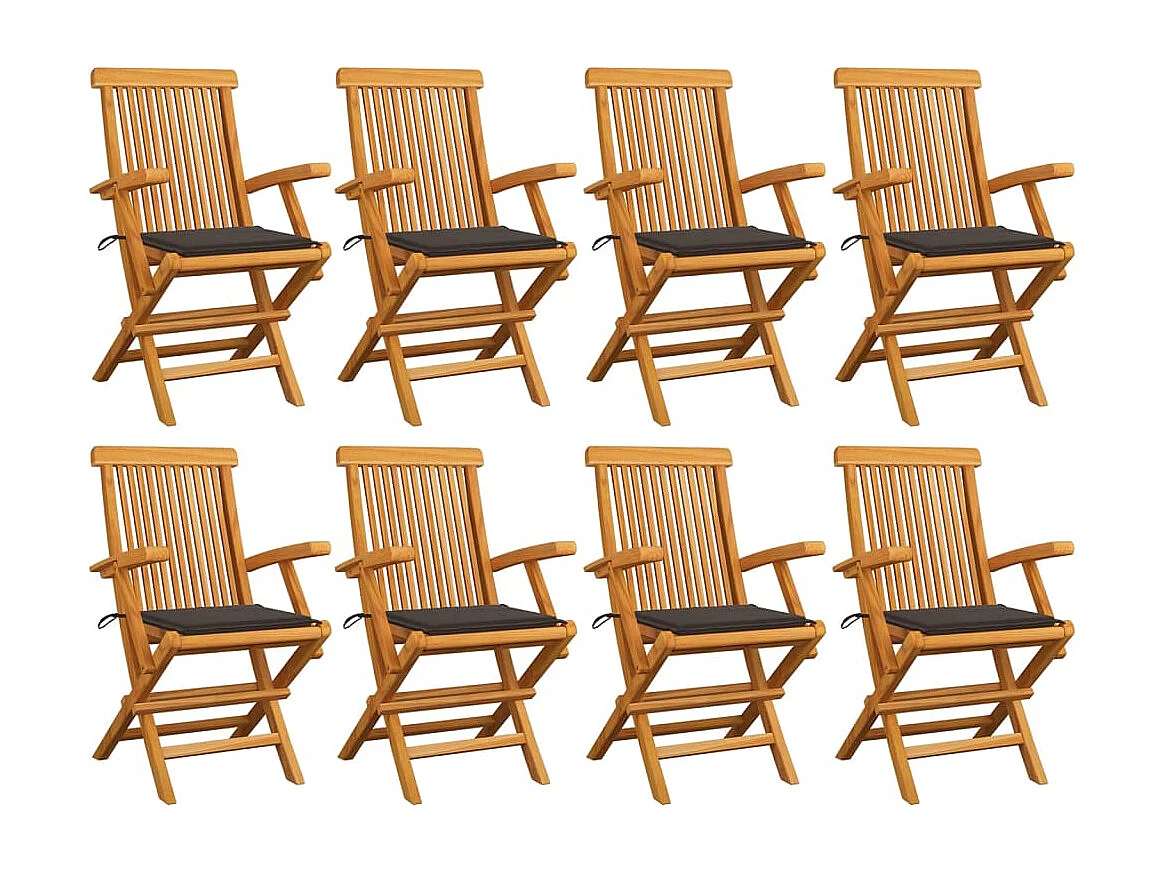 Chaises de jardin avec coussins taupe 8 pcs Bois de teck massif