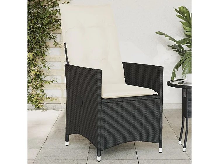 Chaise inclinable de jardin avec coussins noir résine tressée
