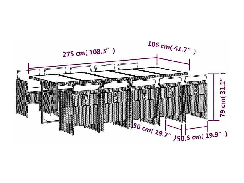 Ensemble à manger de jardin 11 pcs coussins noir résine tressée