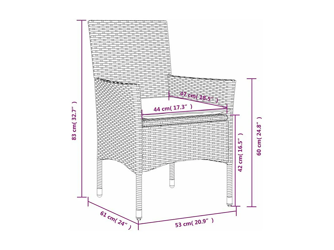 Ensemble à manger de jardin avec coussins 7 pcs rotin et verre