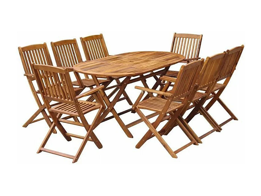 Table ovale et 8 chaises de jardin acacia clair Polina
