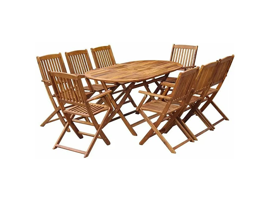 Table ovale et 8 chaises de jardin acacia clair Polina