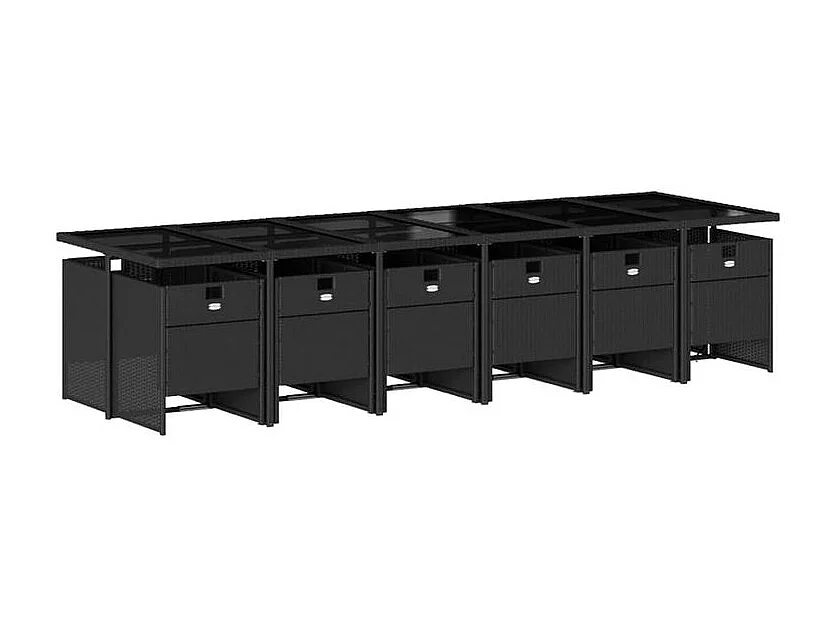 Ensemble à manger de jardin 13 pcs coussins noir résine tressée