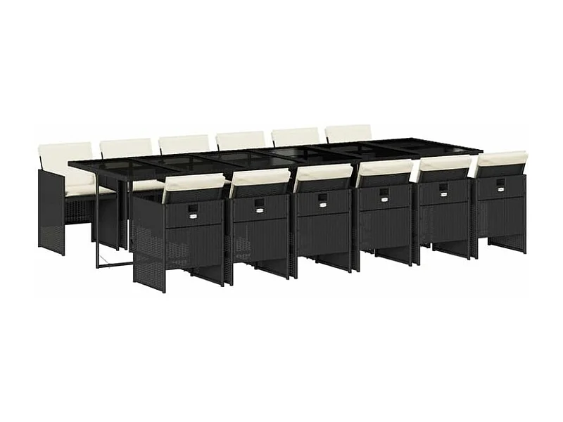 Ensemble à manger de jardin 13 pcs coussins noir résine tressée