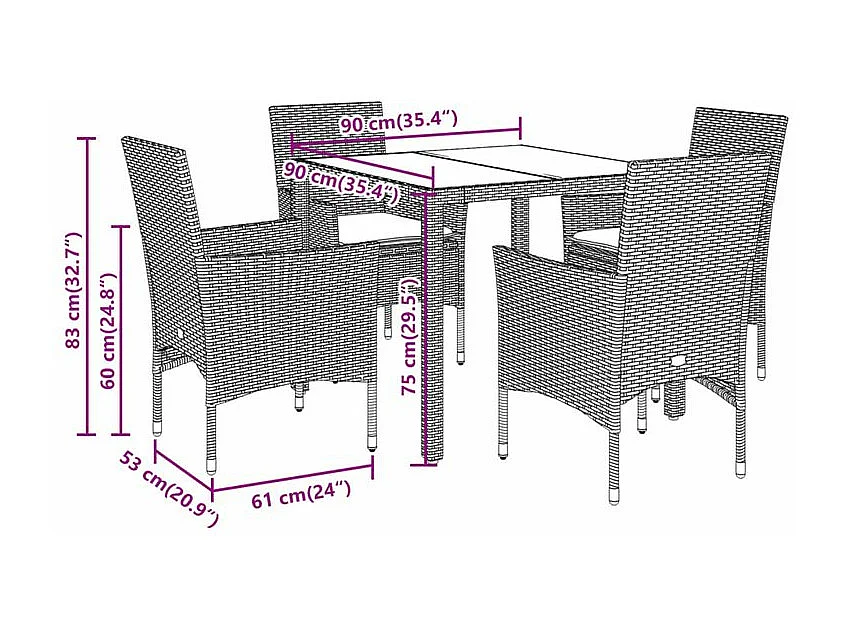 Ensemble à manger de jardin et coussins 5 pcs noir rotin verre