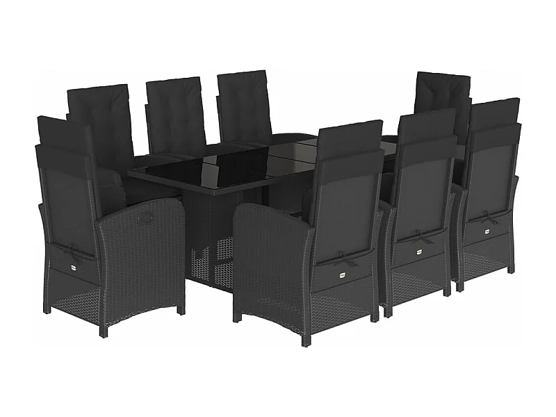 Ensemble à manger de jardin 9pcs coussins noir résine tressée