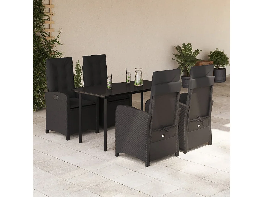 Ensemble à manger de jardin coussins 5pcs Noir Résine tressée