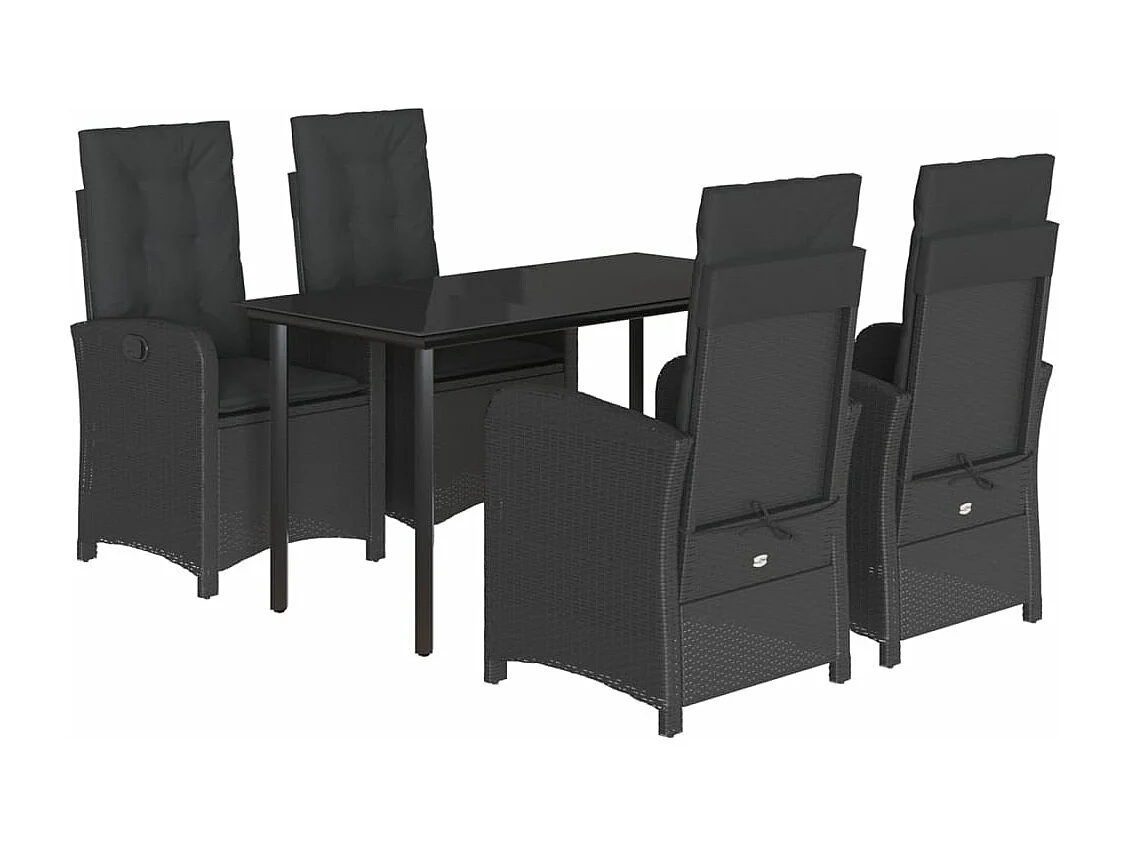 Ensemble à manger de jardin coussins 5pcs Noir Résine tressée