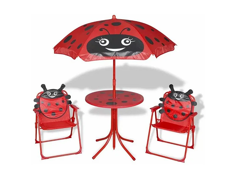 Table ronde et 2 chaises de jardin pour enfant métal rouge Stacy