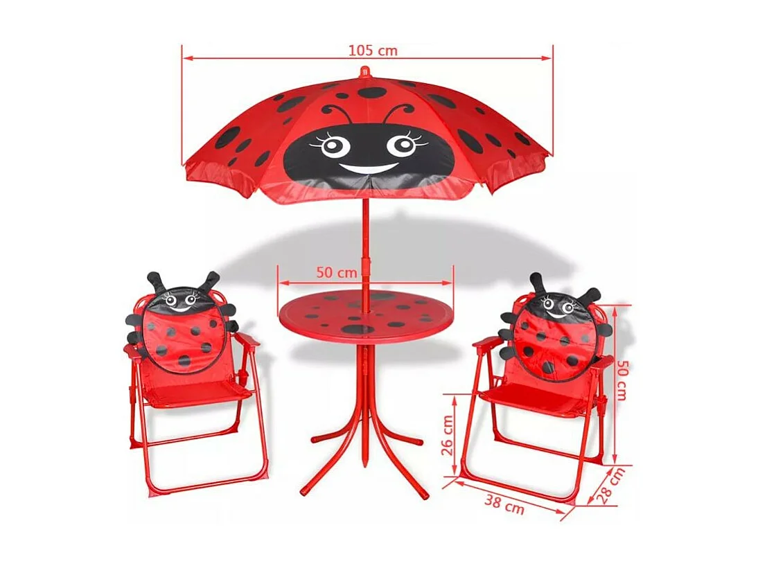 Table ronde et 2 chaises de jardin pour enfant métal rouge Stacy