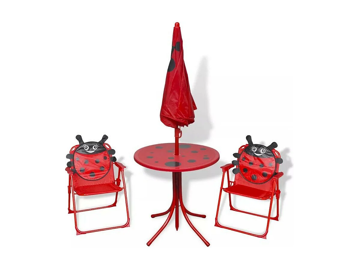 Table ronde et 2 chaises de jardin pour enfant métal rouge Stacy