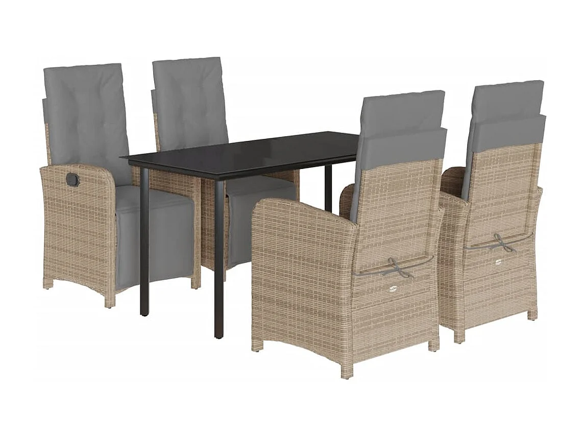 Ensemble à manger de jardin avec coussins 5pcs Beige poly rotin