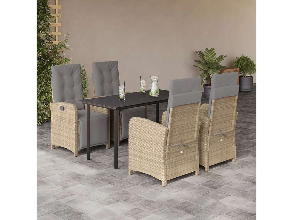 Ensemble à manger de jardin avec coussins 5pcs Beige poly rotin