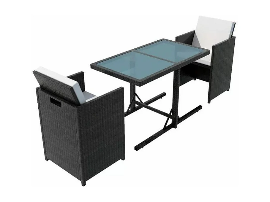 Table rectangulaire et chaises de jardin résine tressée noir Iris