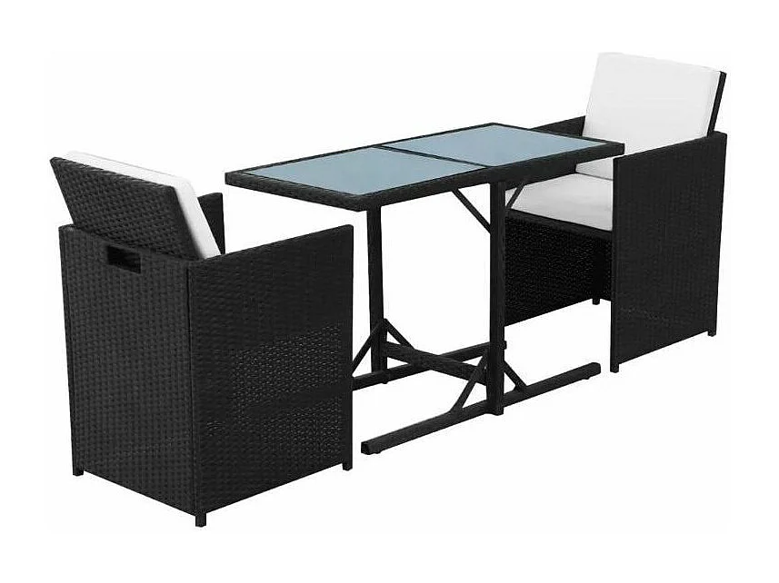 Table rectangulaire et chaises de jardin résine tressée noir Iris