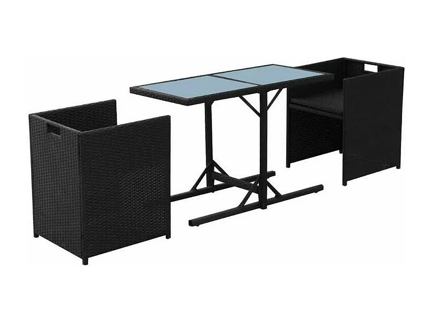 Table rectangulaire et chaises de jardin résine tressée noir Iris