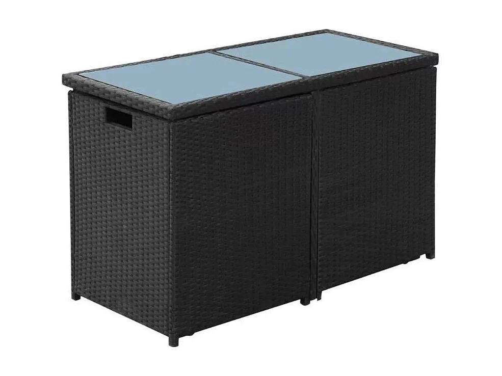 Table rectangulaire et chaises de jardin résine tressée noir Iris