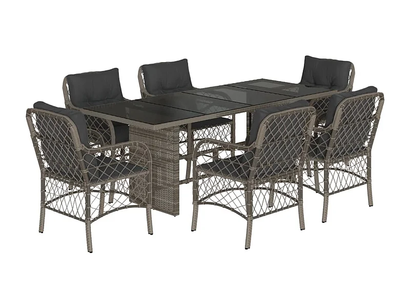 Ensemble à manger de jardin et coussins 7 pcs gris rotin