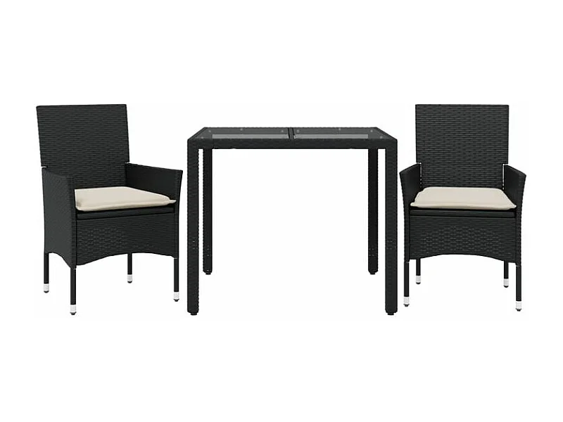 Ensemble à manger de jardin et coussins 3 pcs noir rotin verre
