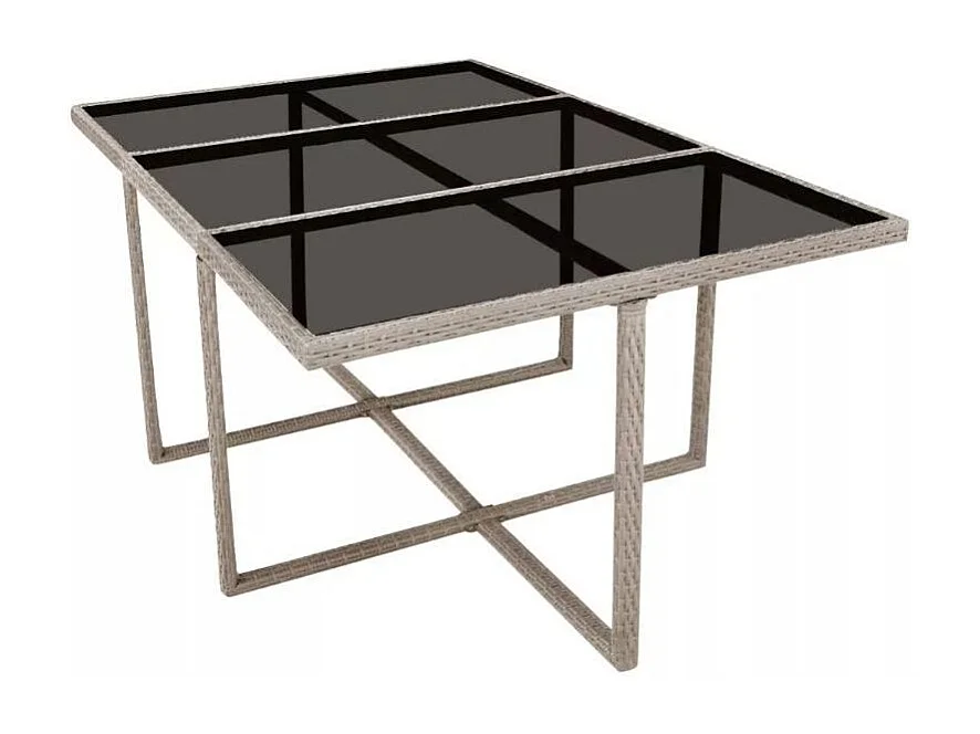 Table rectangulaire et 10 chaises de jardin résine tressée beige Iris