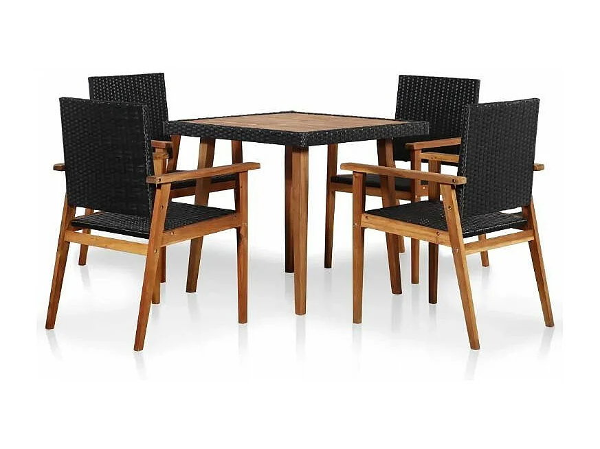 Table carrée et 4 chaises de jardin acacia clair et résine tressée Vidot
