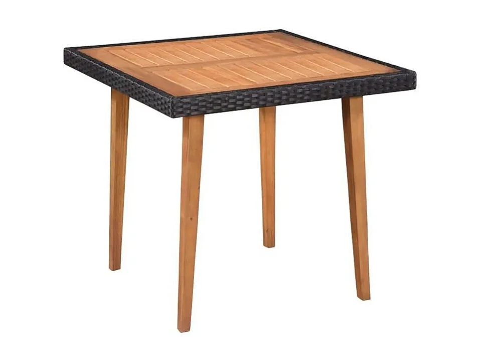 Table carrée et 4 chaises de jardin acacia clair et résine tressée Vidot