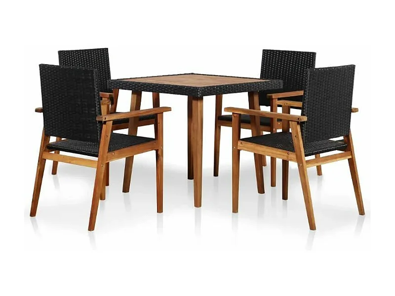 Table carrée et 4 chaises de jardin acacia clair et résine tressée Vidot
