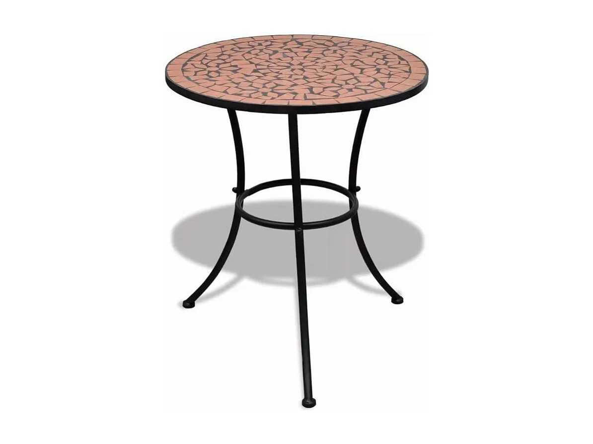Table ronde et 2 chaises de jardin mosaïquées noir et marron Mel
