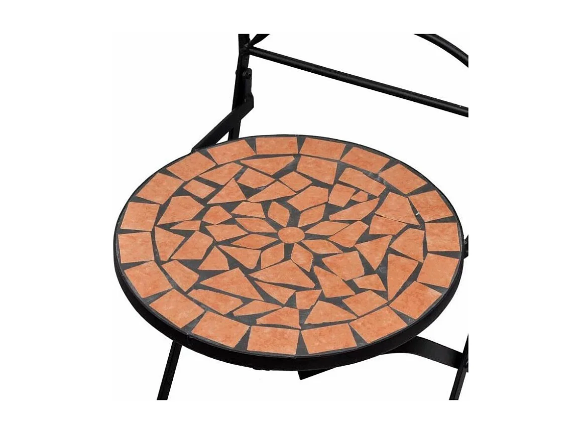 Table ronde et 2 chaises de jardin mosaïquées noir et marron Mel