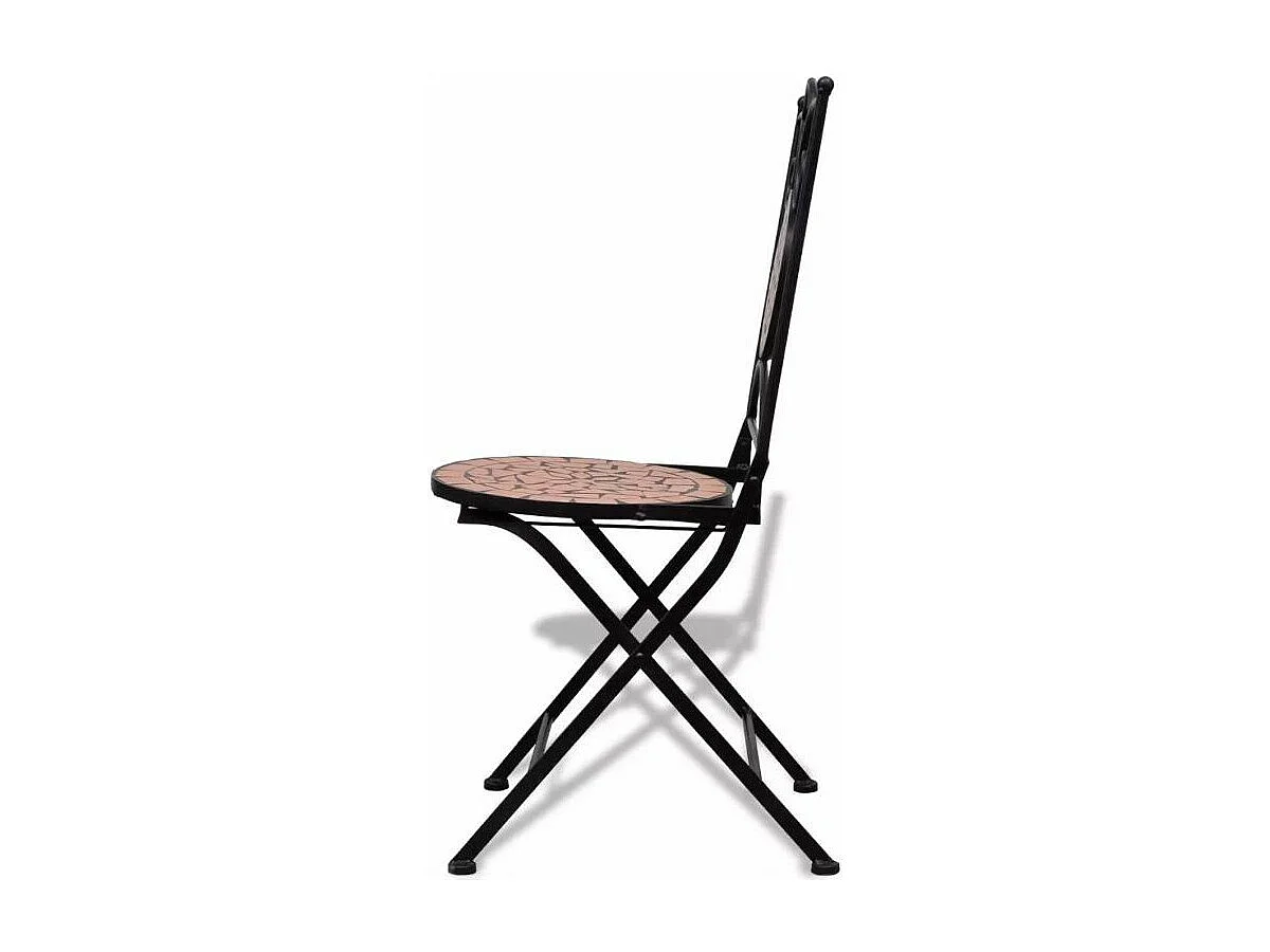 Table ronde et 2 chaises de jardin mosaïquées noir et marron Mel