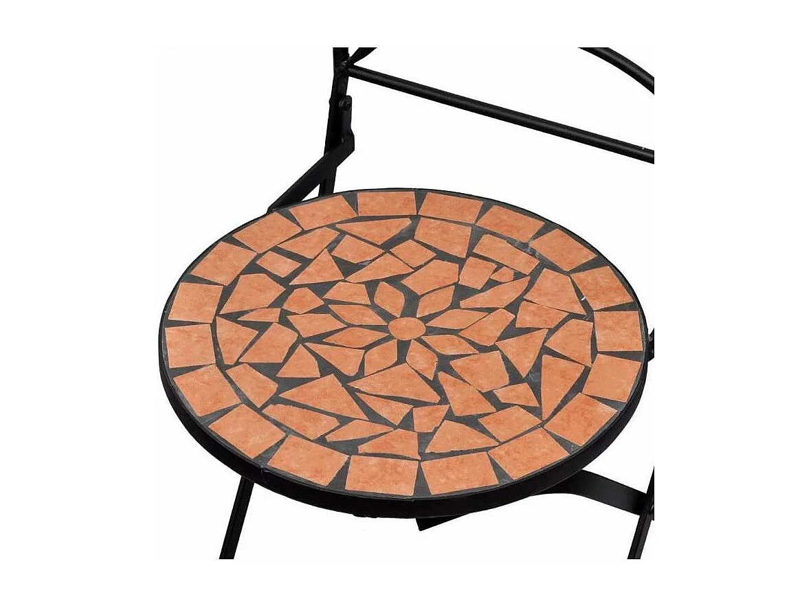 Table ronde et 2 chaises de jardin mosaïquées noir et marron Mel