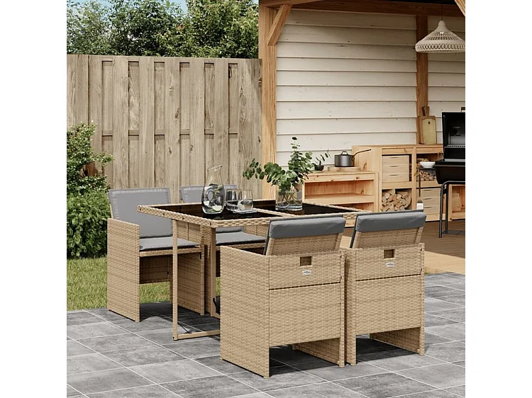 Ensemble à manger de jardin coussins 5 pcs mélange beige rotin