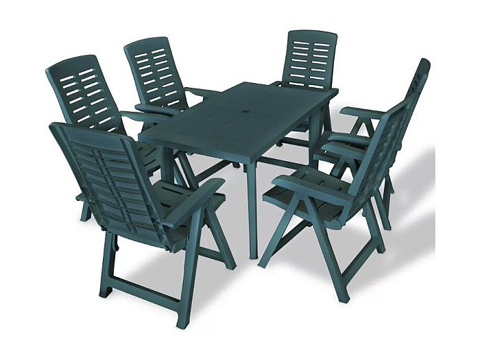 Table rectangulaire et 6 chaises de jardin plastique vert Camille