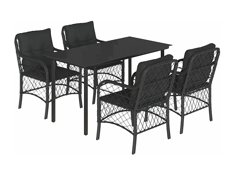 Ensemble à manger de jardin coussins 5pcs Noir Résine tressée