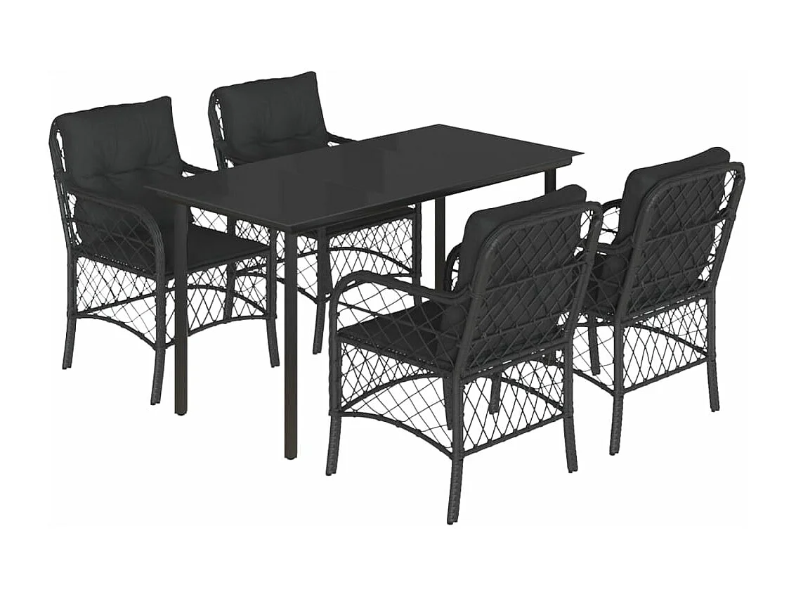 Ensemble à manger de jardin coussins 5pcs Noir Résine tressée