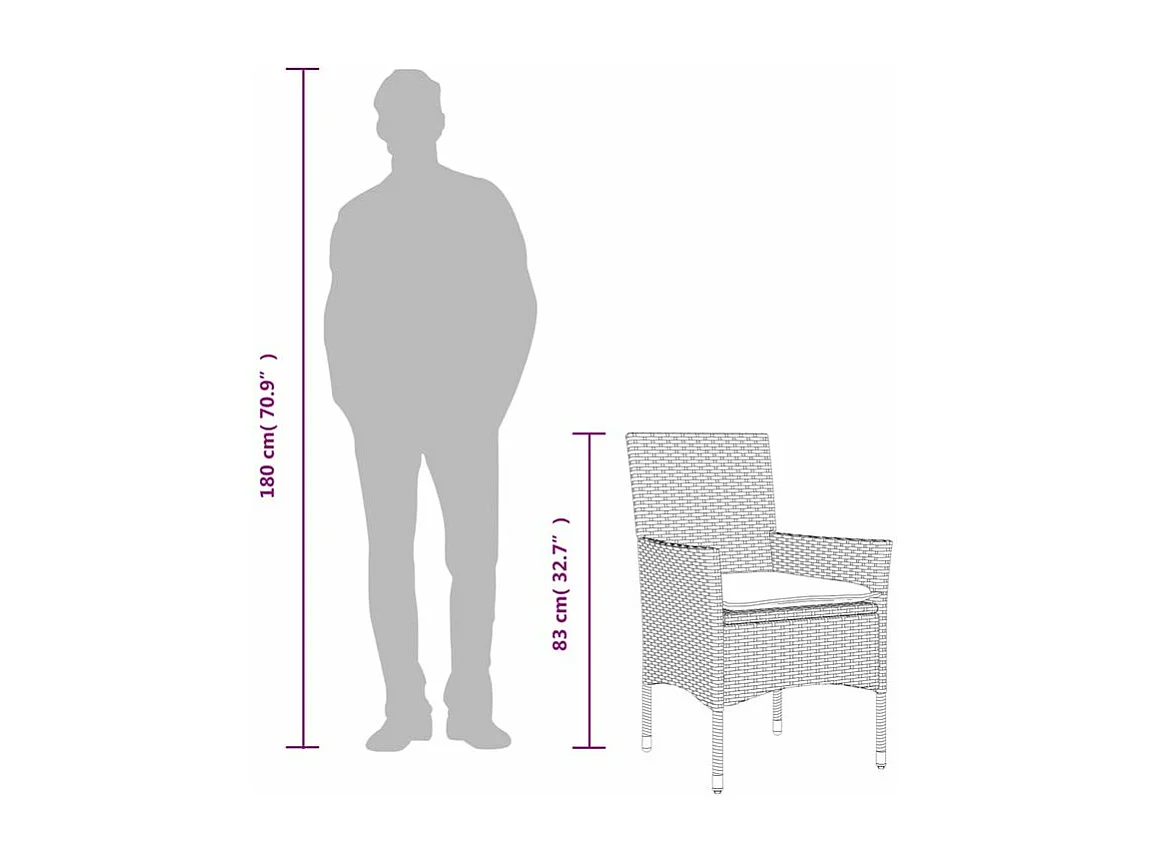 Ensemble à manger de jardin et coussins 5pcs marron rotin verre