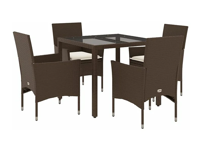 Ensemble à manger de jardin et coussins 5pcs marron rotin verre