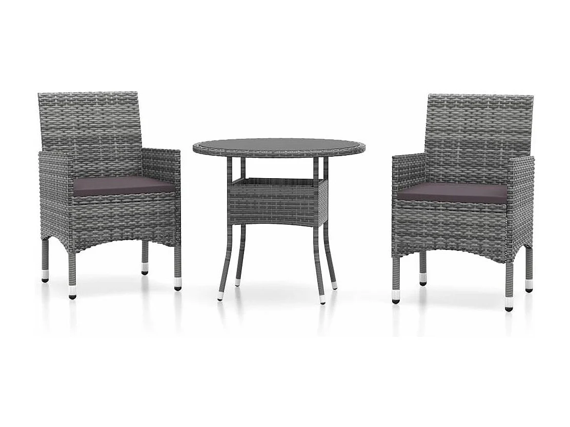 Mobilier à dîner de jardin 3 pcs Résine tressée Gris 2