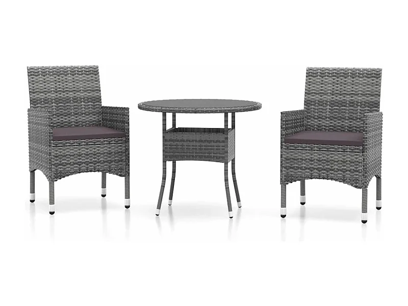 Mobilier à dîner de jardin 3 pcs Résine tressée Gris 2
