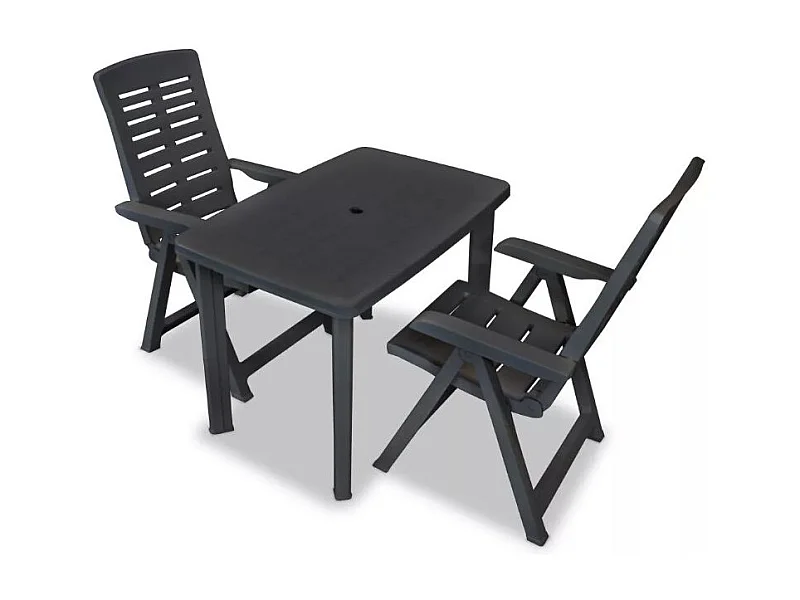 Table rectangulaire et 2 chaises de jardin plastique anthracite Camille
