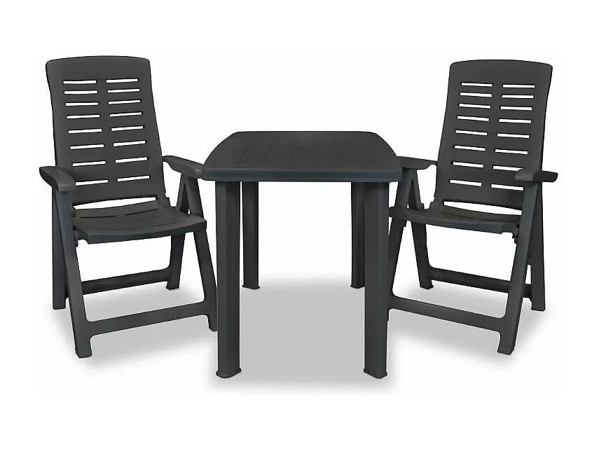 Table rectangulaire et 2 chaises de jardin plastique anthracite Camille