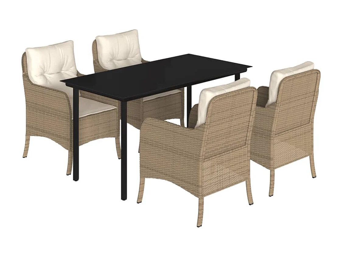 Ensemble à manger de jardin avec coussins 5pcs Beige poly rotin